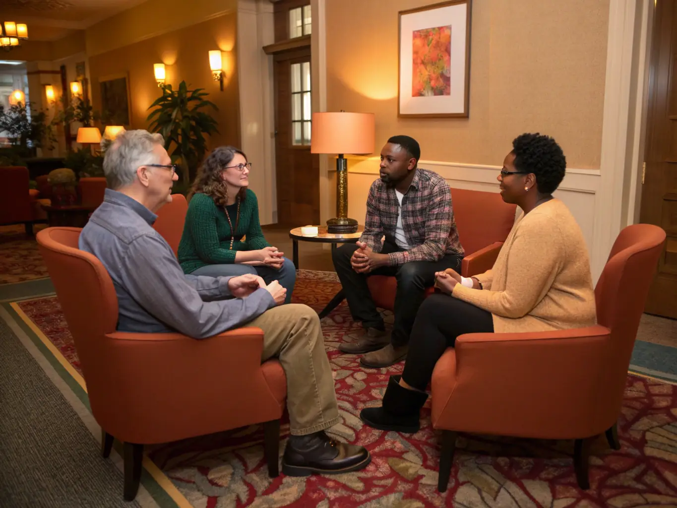 An image showing participants engaged in a community dialogue session, facilitated by the organization, focusing on important social issues and promoting constructive conversations and collaborative problem-solving.